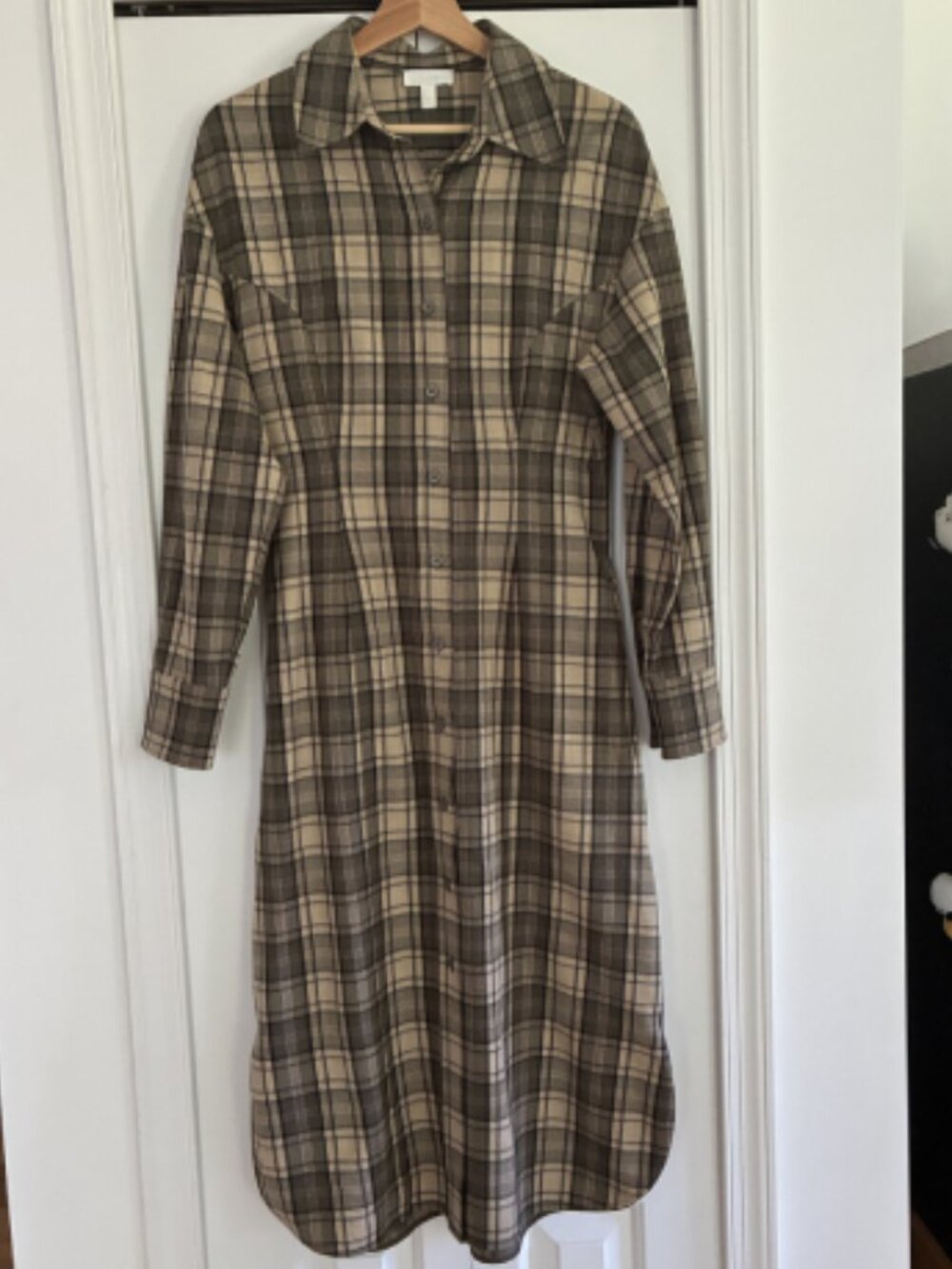 COS Wool Mix Checked Structured Shirt Dress in Beige / Brown size 6 - Picture 3 of 8